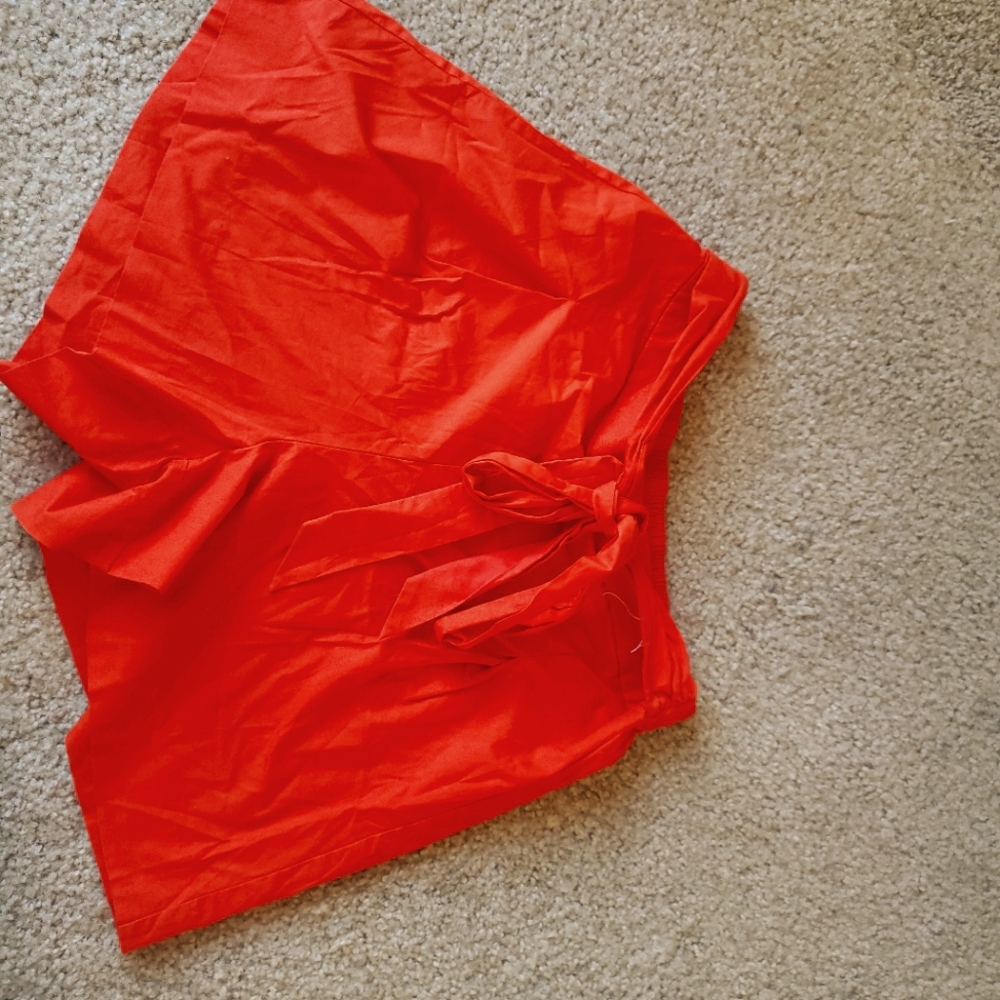 J crew cotton tie front orange/red shorts